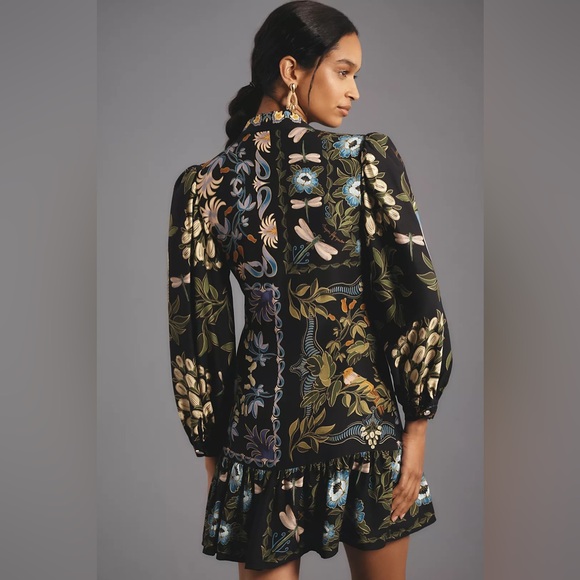 NWT Farm Rio Black Winter Garden Mini Dress - Picture 2 of 6